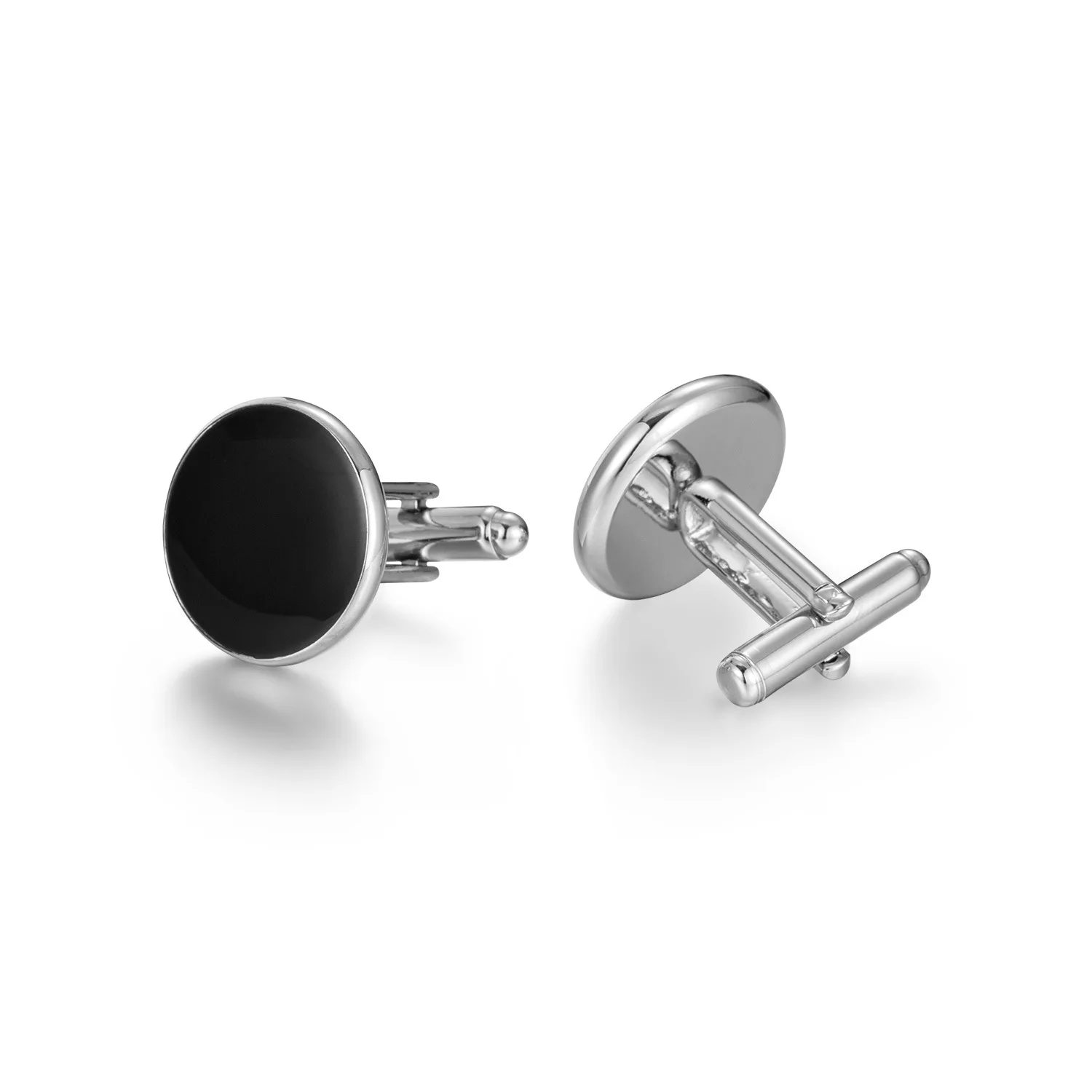 Wholesale Mens Simple Blank Black Cufflinks  Business Silver Shirt Cufflink Blank For Men