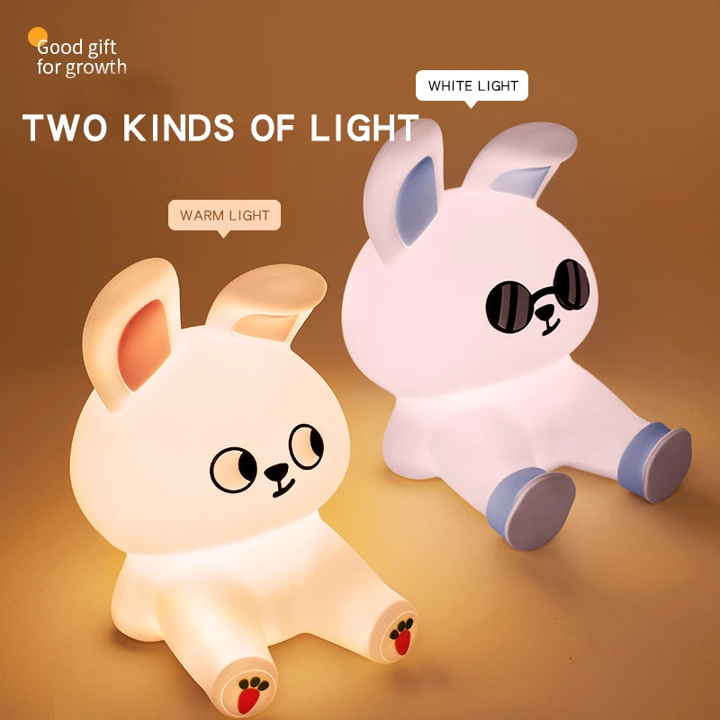 Hot Selling Bunny Shaped Silicone Cute Animal Lights Colorful Silicone LED Baby Night Lights Silicon Touch Sensors For Kids