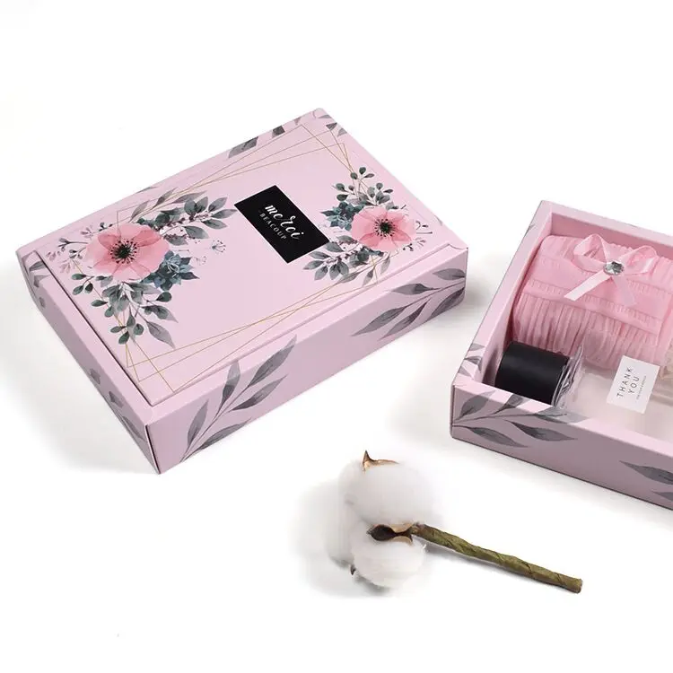 Eucalyptus Globulus Pattern Box with Ribbon for Tea Soap Moon Cake Packaging Gift Paper Box