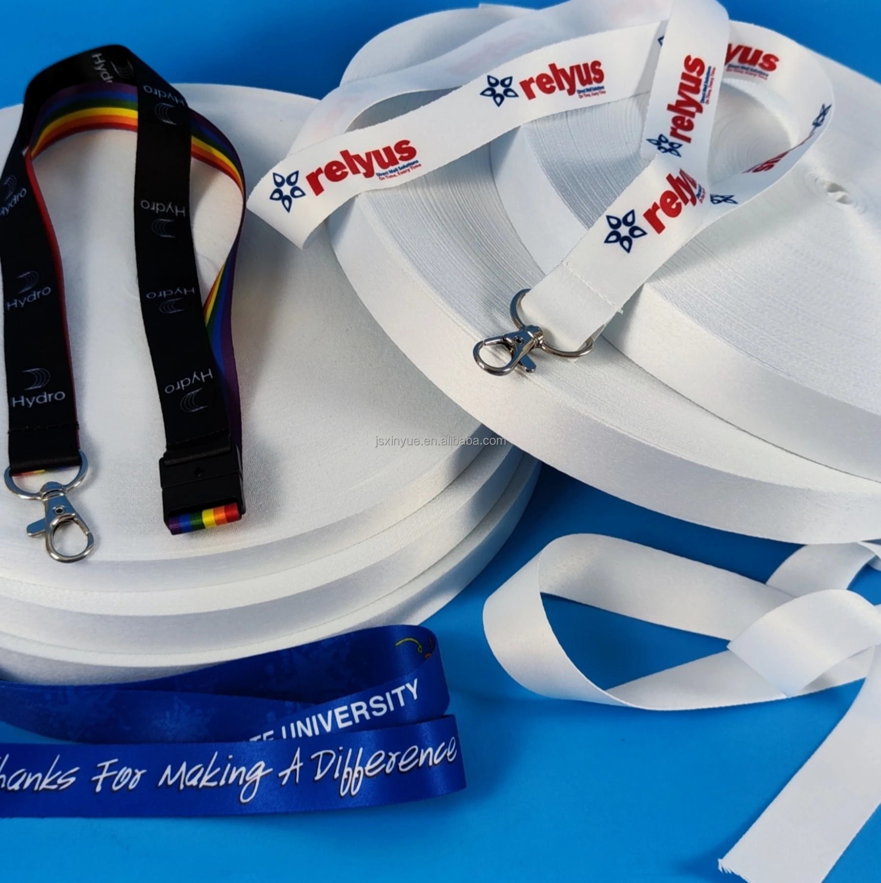 JIANGSU YINGPAI LANYARD MATERIALS 100% blank polyester lanyards/ribbon  material roll factory direct