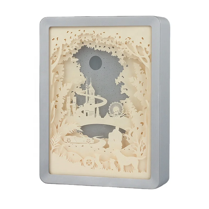 Customized Shadowbox Display Case Photos paper laser cut Memory Box Picture Frame With Led Light