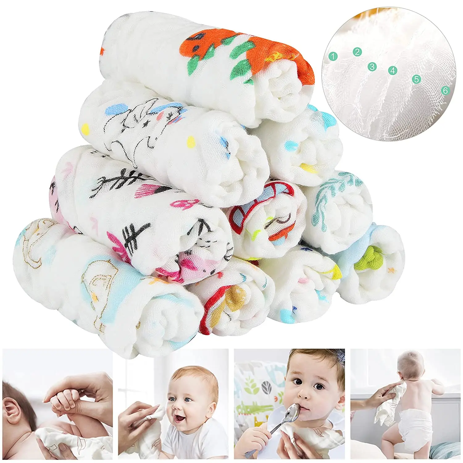 Muslin Face Cloth Handkerchief Organic Cotton Baby Towel Soft Saliva Bib Washcloth Newborn Gift