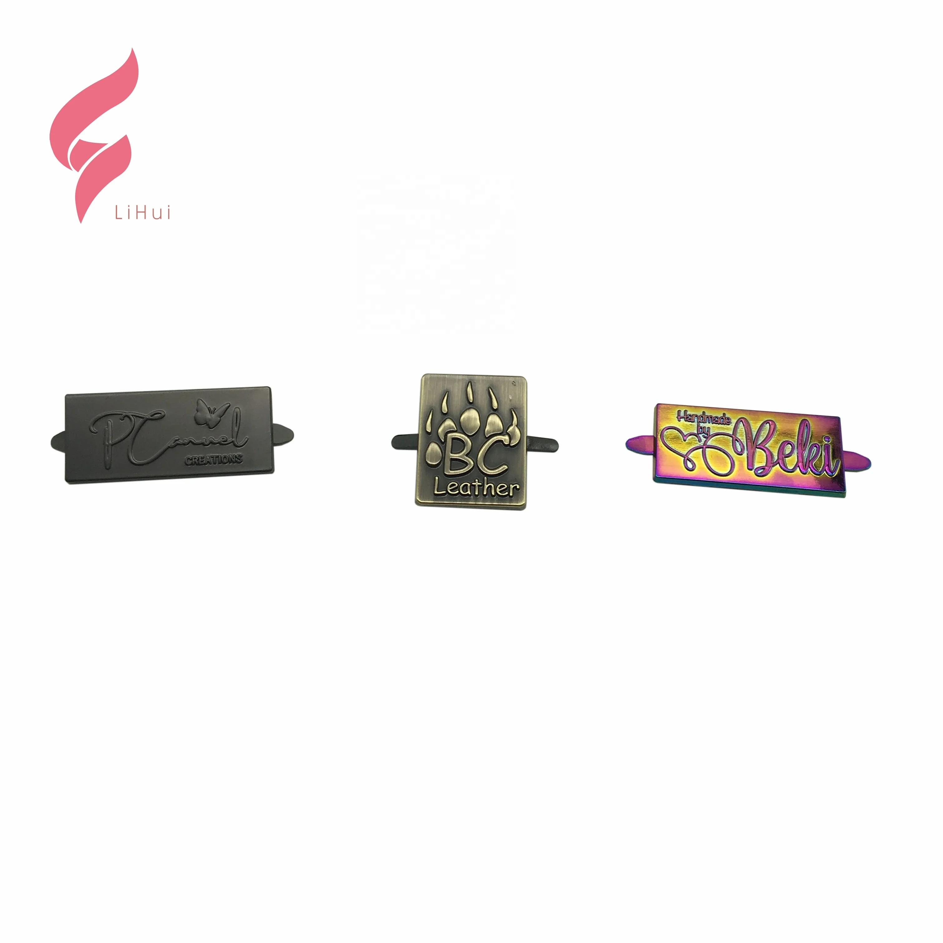 Lihui Custom Logo Raised Engraved Metal Plate Tag Label Factory Price for Clothes and Handbags Letter Pattern