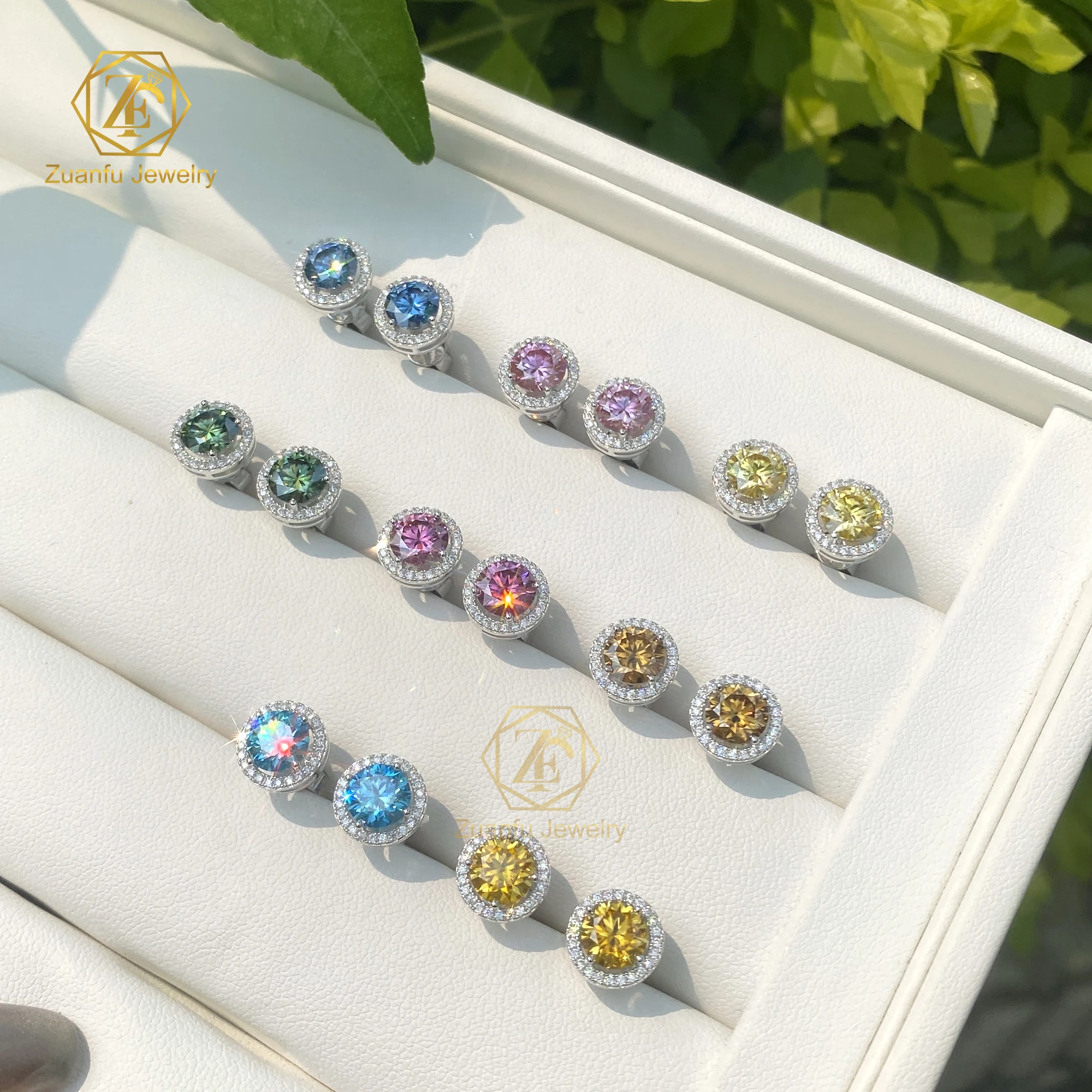 Fine Jewelry Women Luxury Gold Plated 925 Sterling Silver Iced Out 1CT 6.5mm VVS Moissanite Diamond Halo Stud Earrings