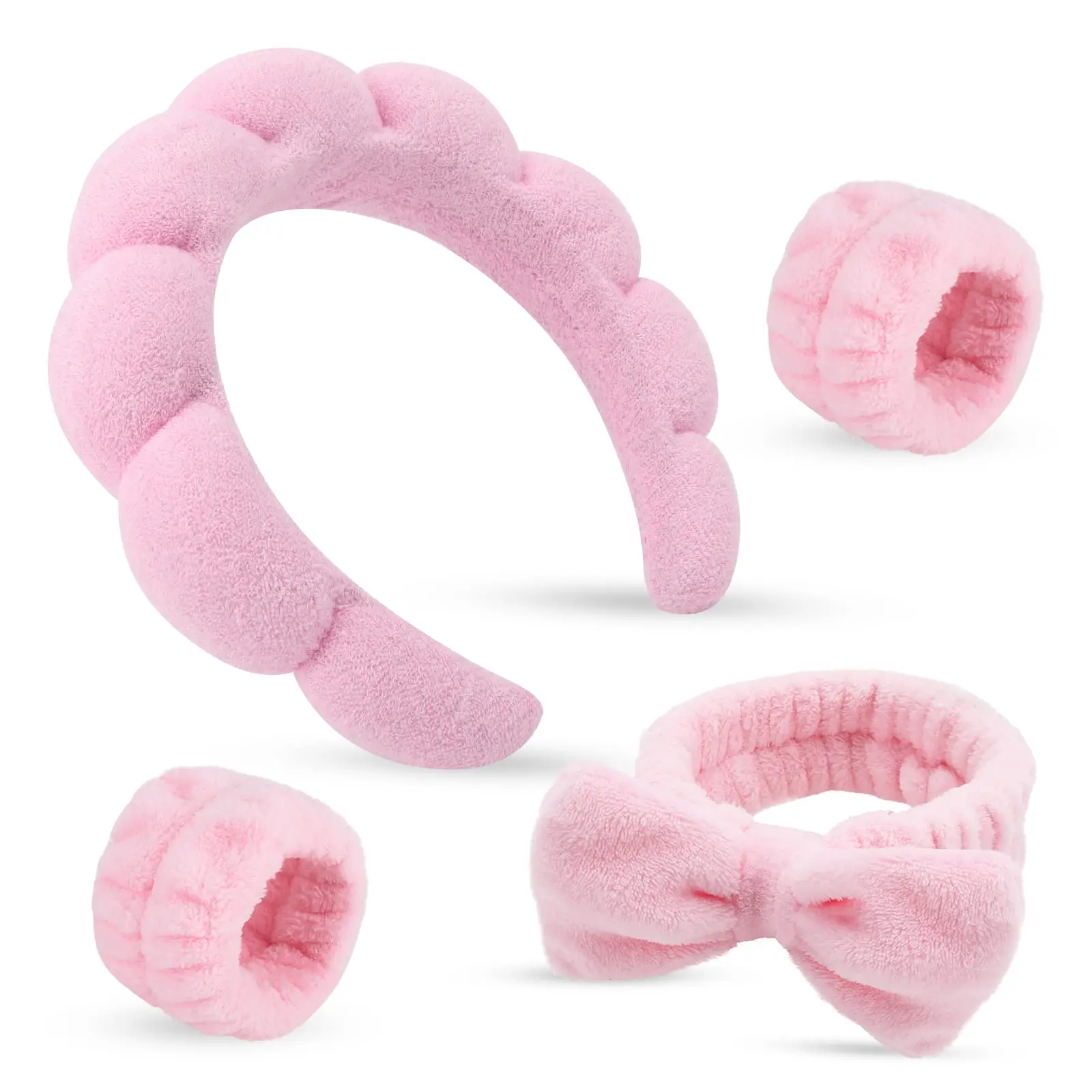 2024 Wholesale Terry Cloth Spa Headband Makeup Headband with Wristband Set for Washing Face