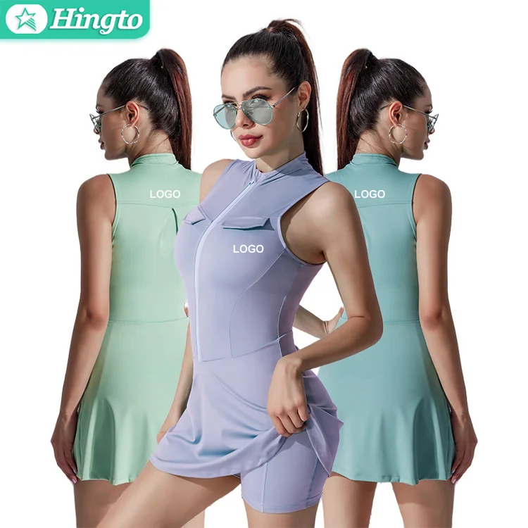 Hingto Athletic Workout Clothing Sleeveless 2 in 1 Golf Sportswear Tennis Dress with Short