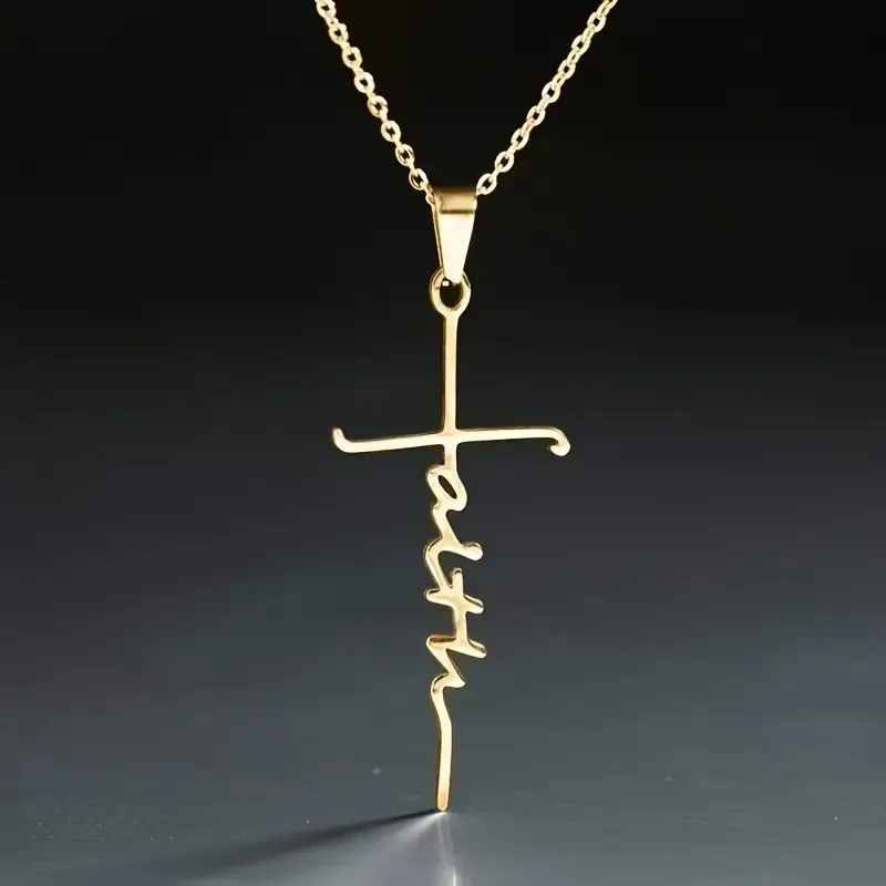 Fashion Cross Metal Faith Inspirational Pendant Necklace Simple Gold Silver Necklace For Women Accessories Gifts
