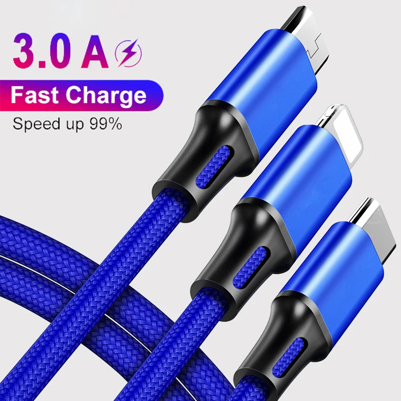  Micro USB зарядный кабель 3 в 1 USB-кабель для быстрой зарядки телефона IOS