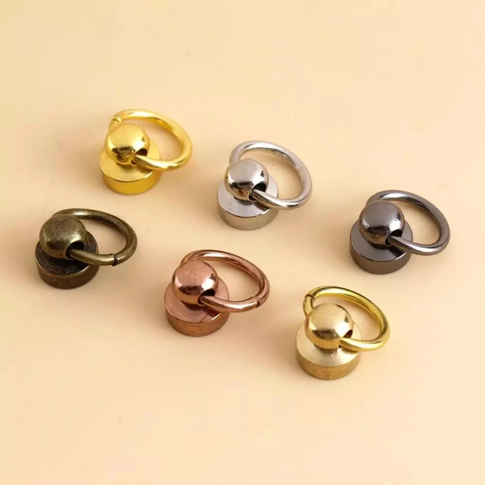 Brass O ring with screw studs Ball Post Rivet with O ring Screwback Round Head Nail for Purse Bag Anchor Connection Phone Case