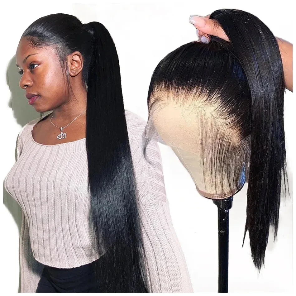 360 Full HD Swiss Transparent Lace Straight Human Hair Natural Color Lace Frontal Wig