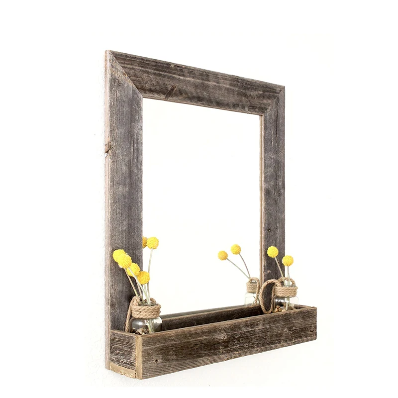 
Wall Mounted Square Black Wood Frame customised pocket Make Up bathroom mirror with shelf 