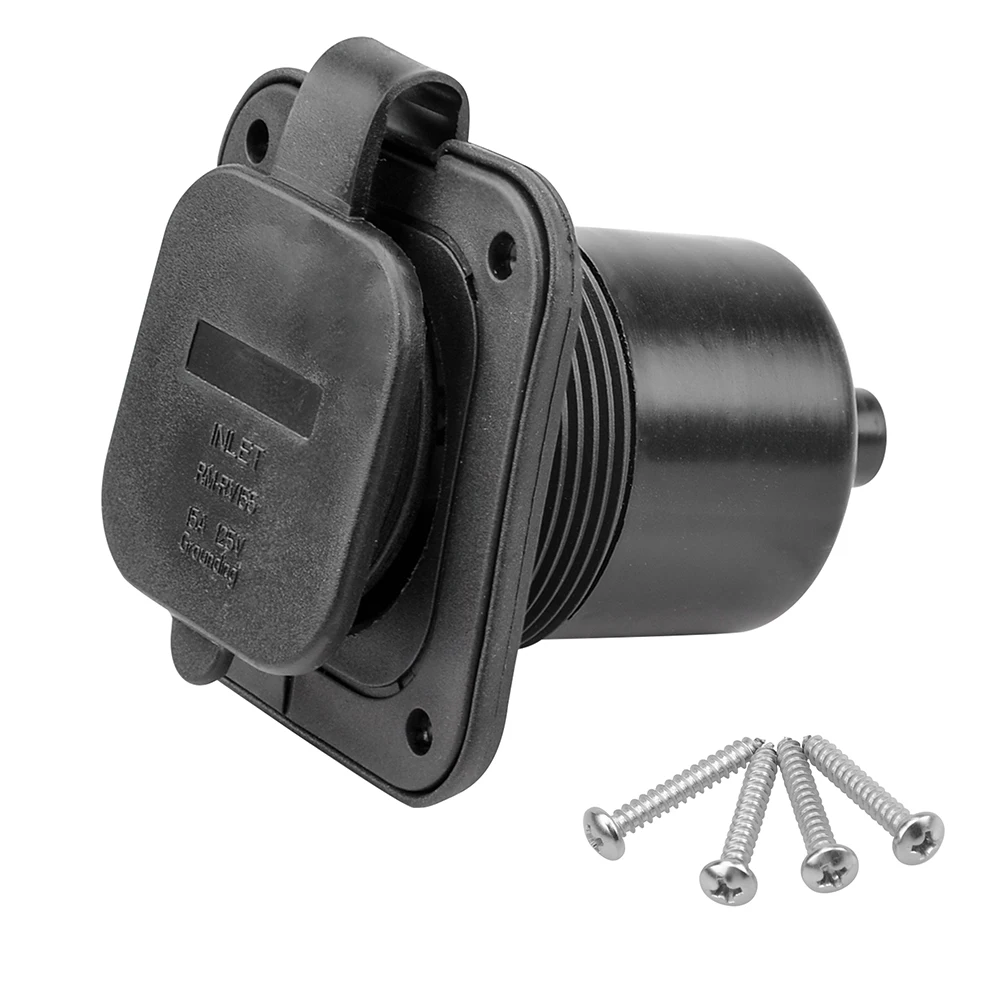 15 Amp Flanged Inlet 125V, NEMA 5-15 RV Shore Power Inlet Plug w/Waterproof and Back Cover, 2 Pole 3-Wire AC Port Plug