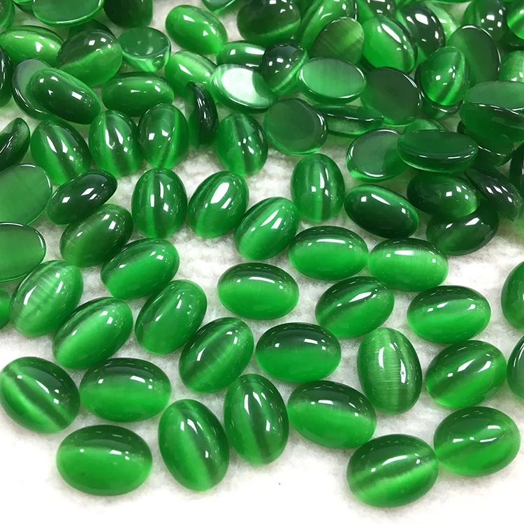 Cheap price colorful 10x14mm glass cabochons flat back stones oval shape synthetic opal cabochon synthetic cat eye stone