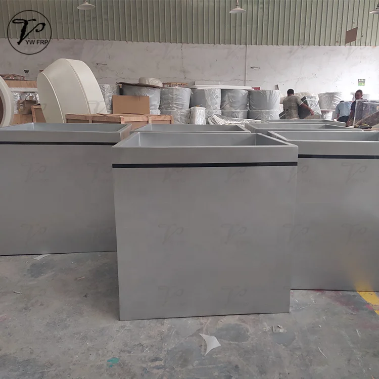 Outdoor garden fiberglass large square sliver standing floor landscape flower planter pot