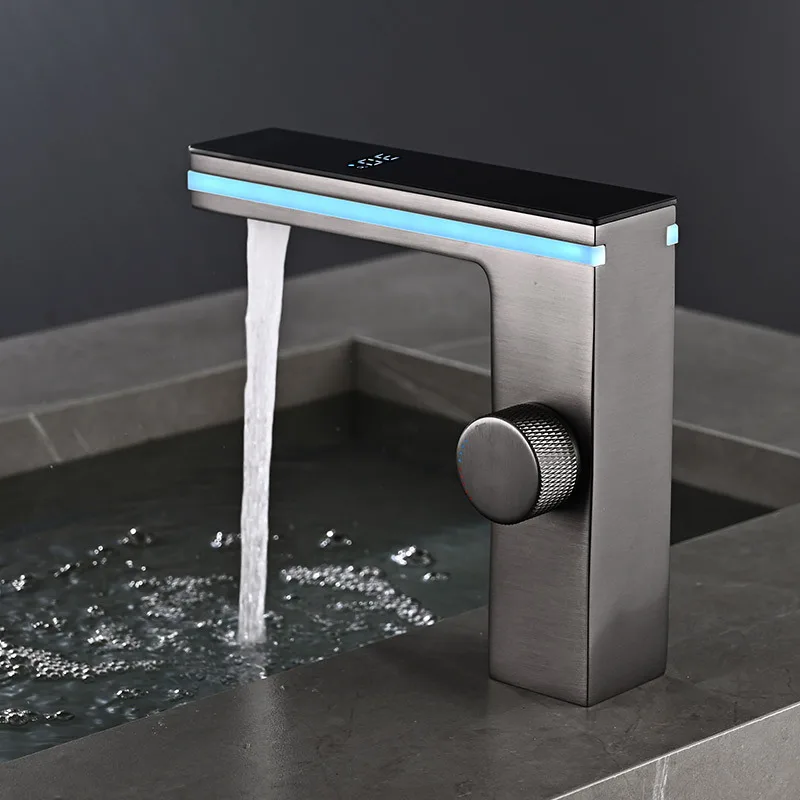 Hydropower Foreign Trade Ambient Light LED Basin Faucet Brass Body Washbasin Intelligent Digital Display Cold And Hot Faucet