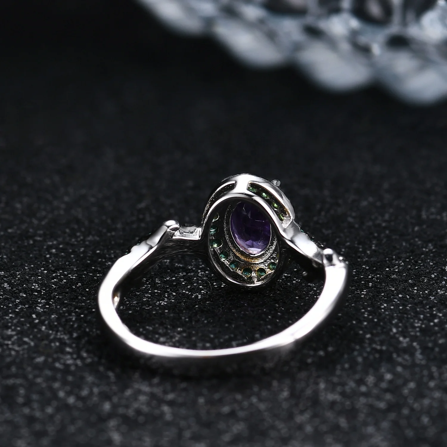 3 Years Plating Lasting Pure Silver Jewellery Natural Amethyst Gemstone Gold Plated Adjustable Silver Ring