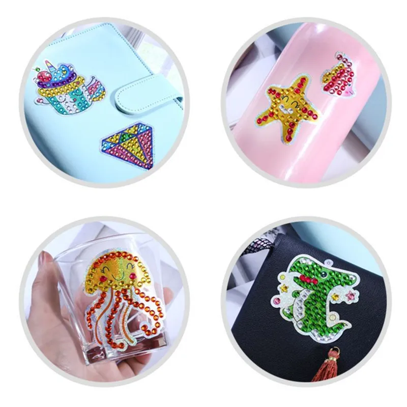 Wholesale Cartoon Child Diamond Mosaic Stickers Giraffe Dolphin Elephant Panda Owl Refrigerator Book  Phone Decor Sticker