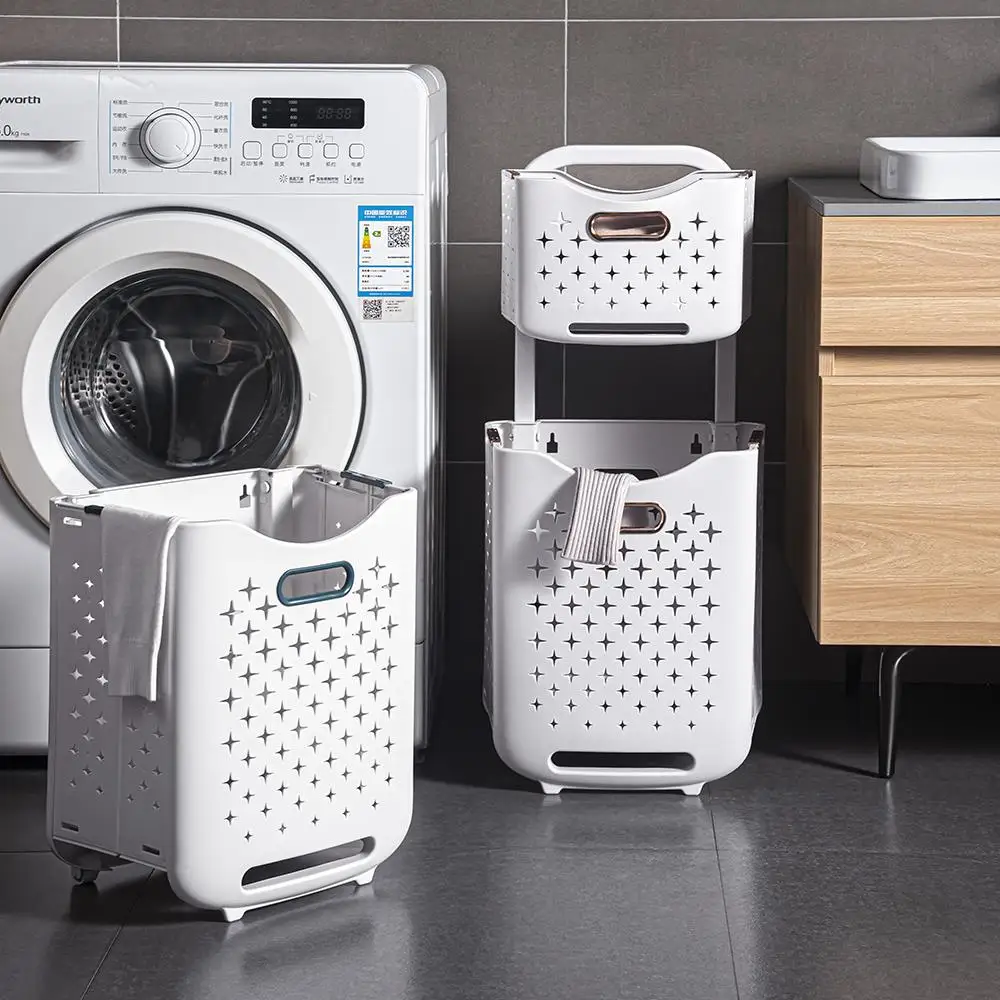 Laundry basket foldable household bathroom laundry basket toilet wall hanging dirty clothes storage basket with wheels