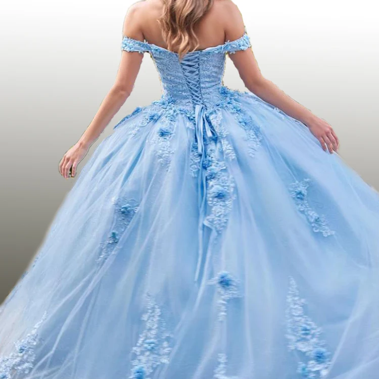 Lilac emerald factory wholesale embroidery sweet 16 quinceanera off shoulder ball gown  for girls 2023