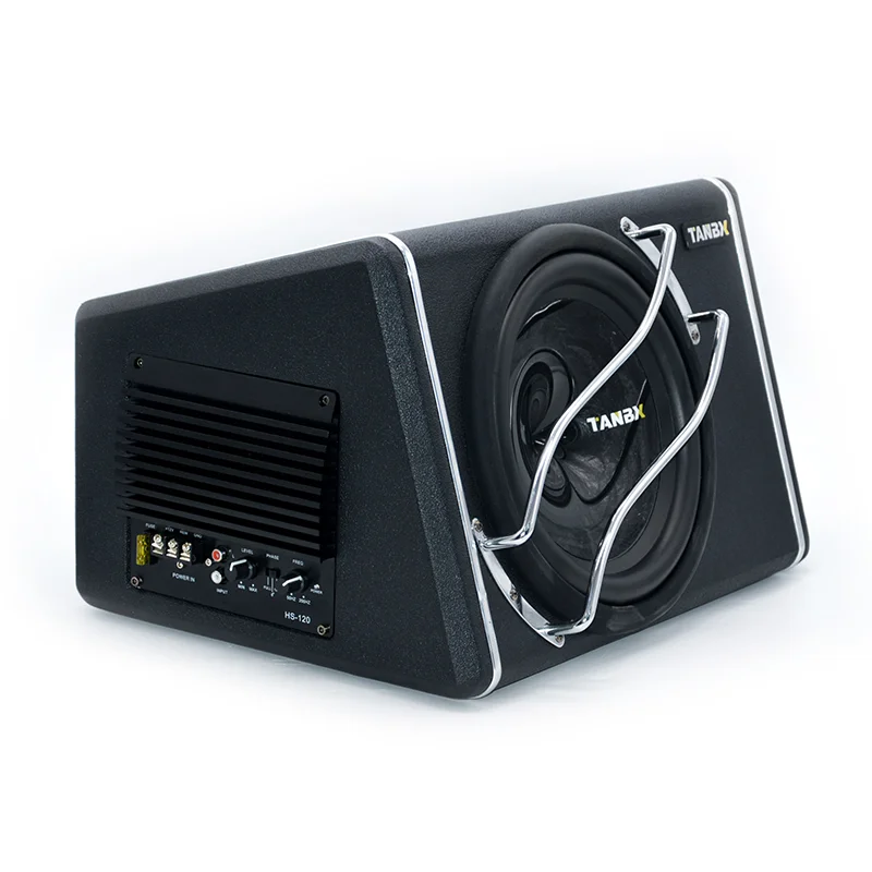factory wholesale cheap price 10 inch trapezoid speaker subwoofer with amplifier pure bass car active  subwoofer enclosure