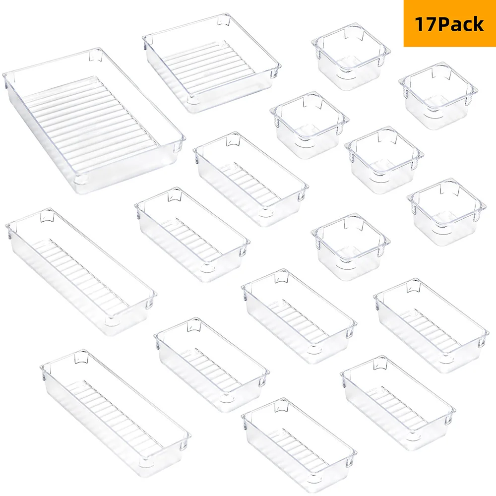 
17 Pack Kitchen Bathroom Desk Customize Layout Storage Container Box Plastic Drawer Organizer 