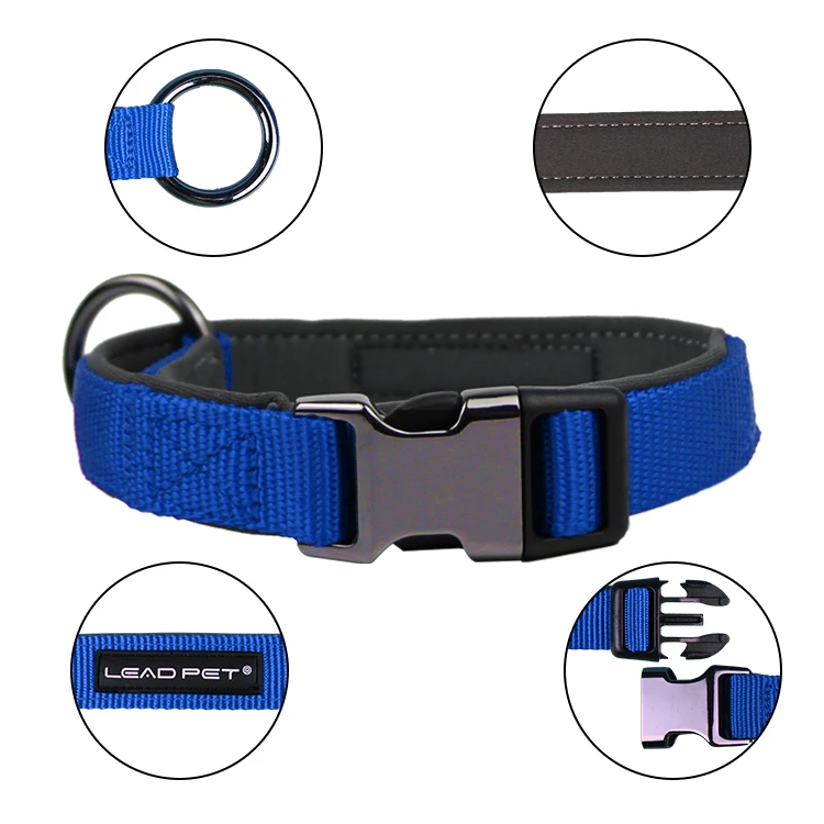 High Quality Adjustable Blank Imitation Nylon Pet Collar Neoprene Padded Dog Collar With Light Weight