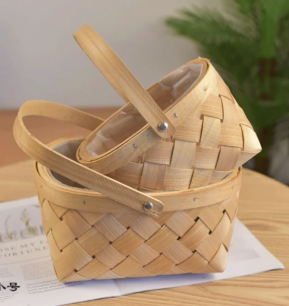 Mini Bamboo Woven Basket Miniature Flower Basket Dollhouse Picnic Basket