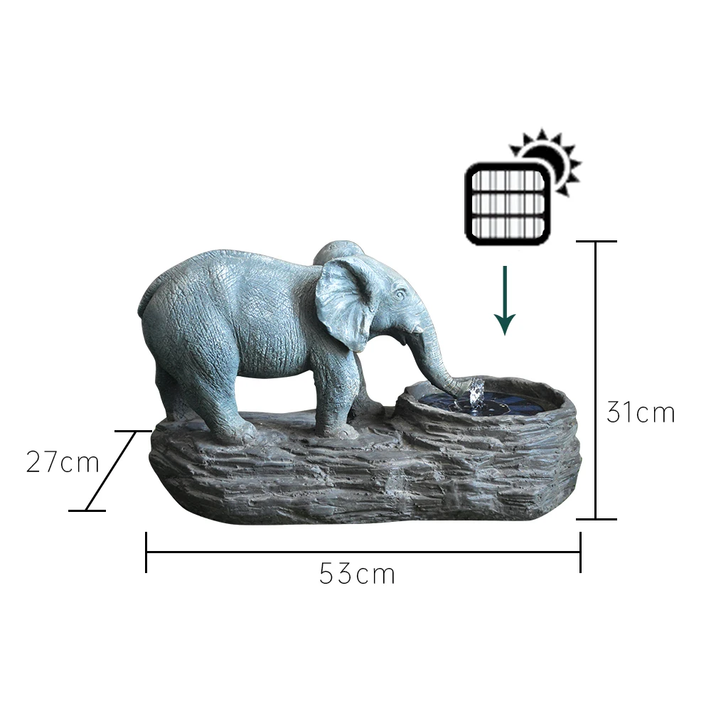 Elephant solar garden fountain with DC pump solar panel with no battery pump run by direct sunlight