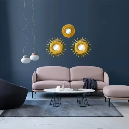 3Pcs Nordic Decor Round Sunburst Hanging Wall Mirror PVC Plastic Sun Shaped Gold Silver Background Decorations Wall Mirror