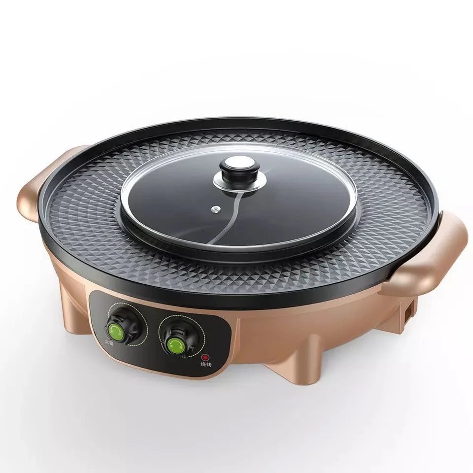 Shabu-shabu-grilled one-piece multi-function non-stick electric hot pot household electric grill