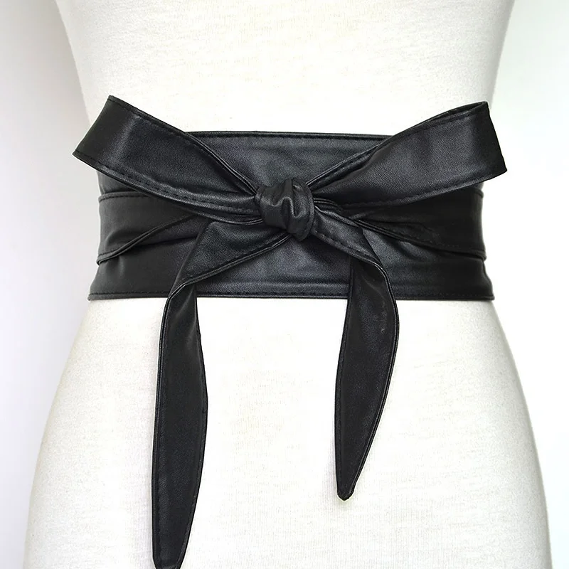 Custom Wide Soft Stock Cute PU Leather Obi Cinch Belt Multi Colors 210CM Long Tie Belt Classic Cheap Belt For women