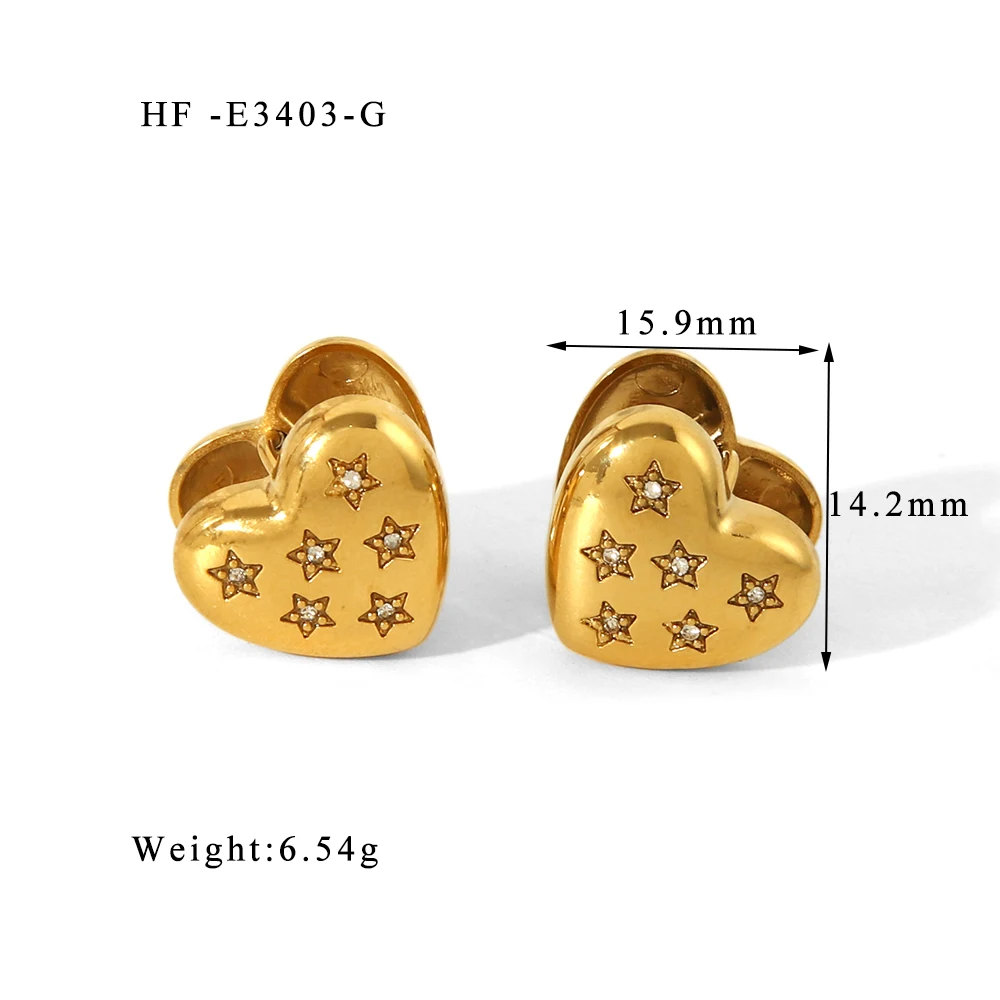 French Stainless Steel Love Ear Clip Double Face Insert Zircon Earrings 18k Gold Plated Heart Ear Cuff Earrings Set
