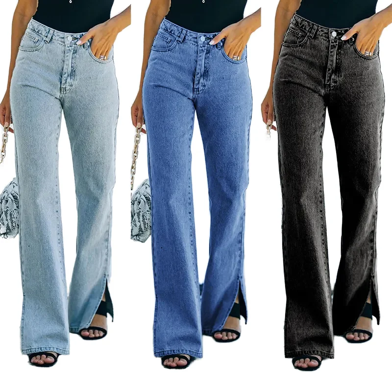 ladies pants straight fit denim jeans for women high waist jeans high quality ladies jeans