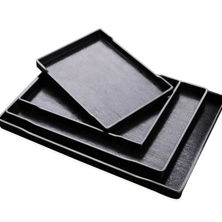Wholesales Rectangle Plastic Buffet Plate Hot Pot Plate Melamine Hotel Service Tray