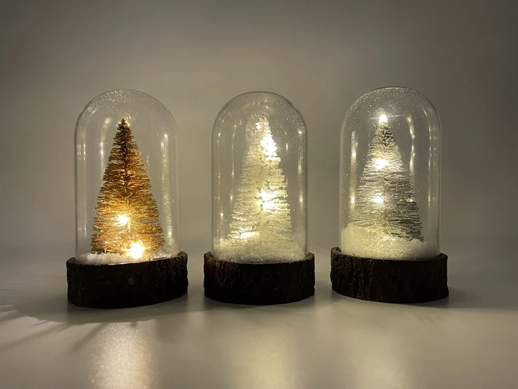 White Christmas Tree LED glass dome Christmas gift home decoration For Sale