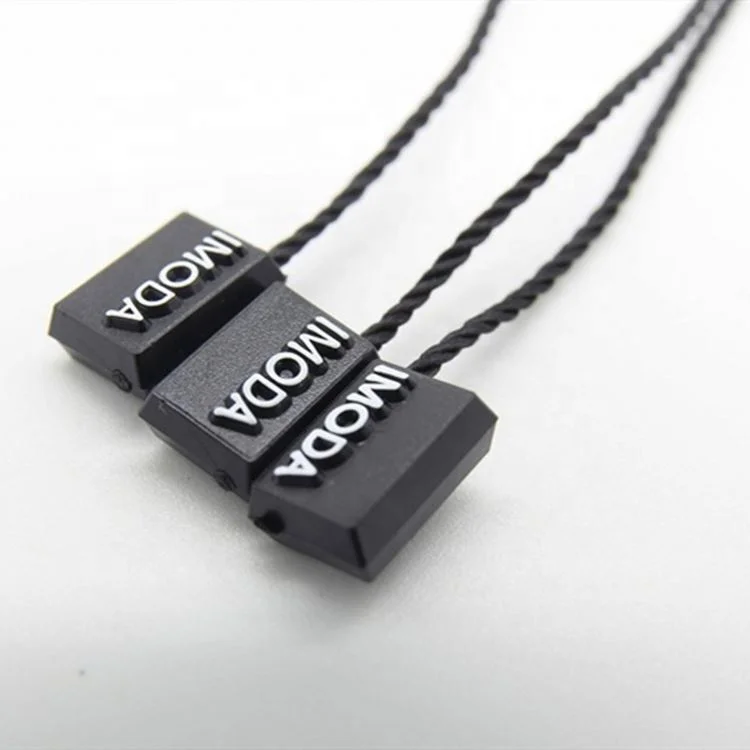 Custom Embossed Name Logo Garment Hang String Seal Plastic Tag
