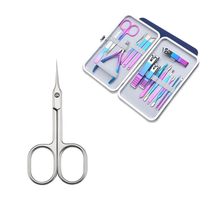 Profession cuticle nail scissors extra fine curved blade and Manicure tool set for Nails and toenails