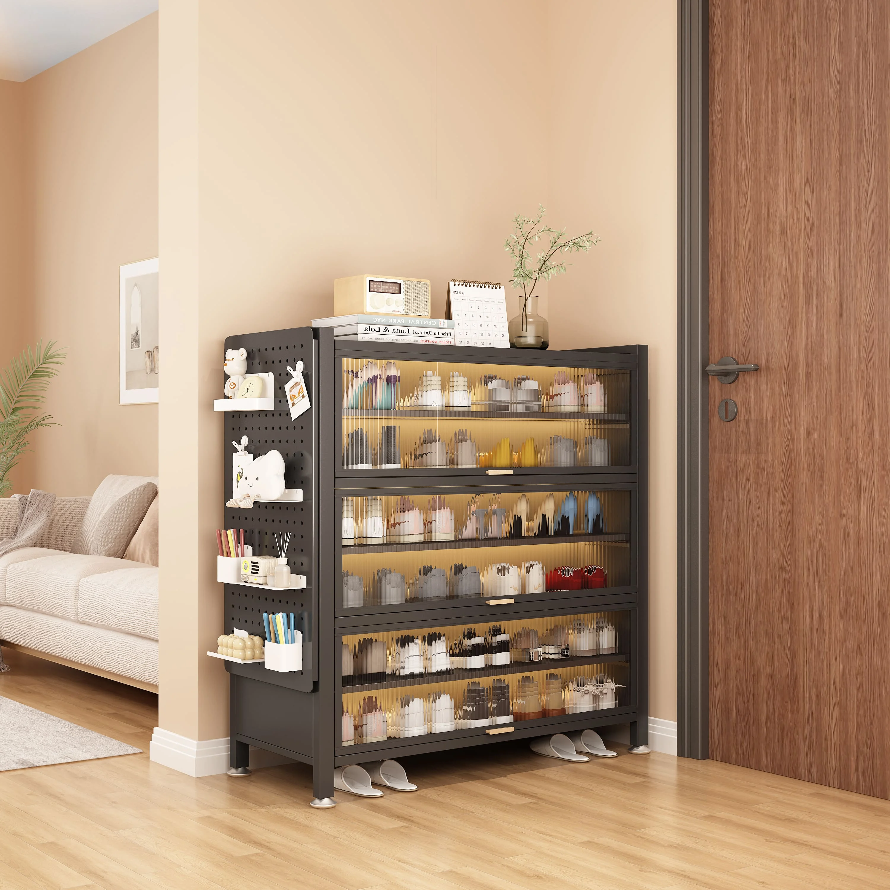 Компактный обувной шкаф с подкладкой для подвесных предметов органайзер обуви