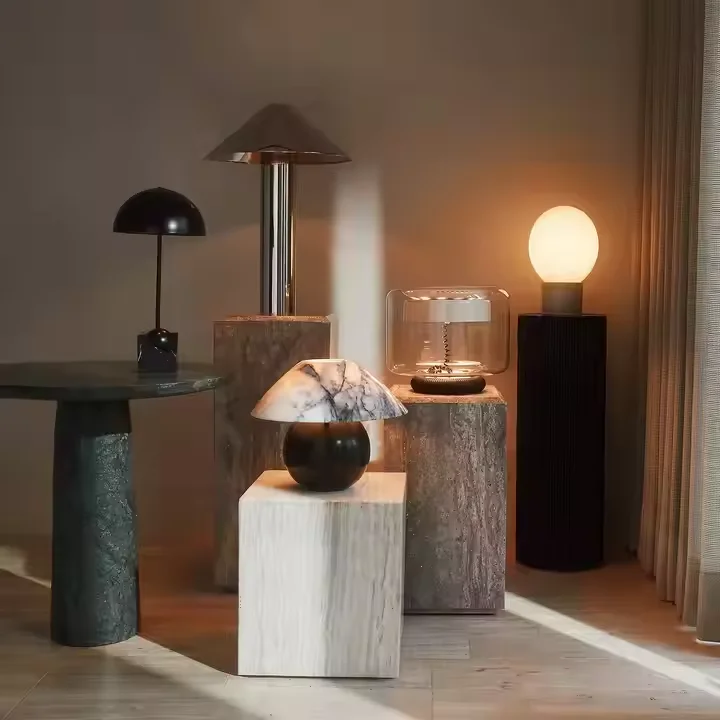 Natural Marble Table Lamp Desktop Ornaments Rechargeable Table Lamp Marble Home Decorations