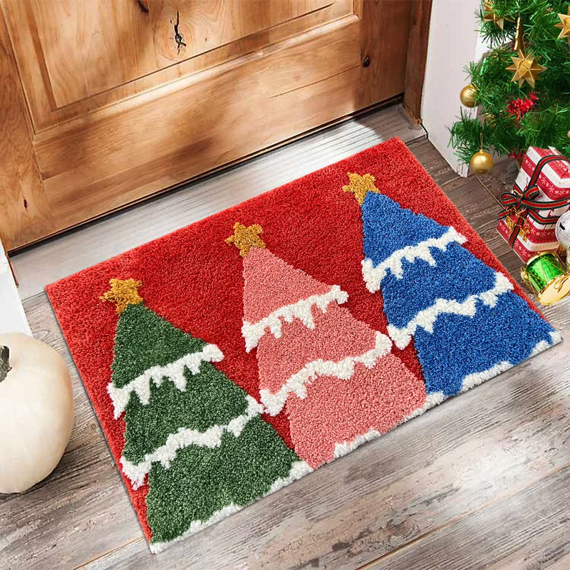 Bathroom Door Mat Water Absorbing Household Entrance Door Mat 3D Three-dimensional Tufted  Christmas Carpet