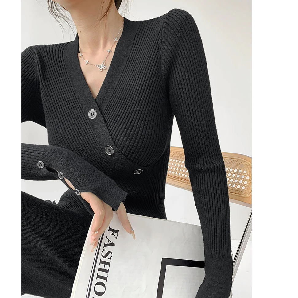 Autumn Sweater Casual Long Sleeve V-neck Pullover Korean Style Knit Tops cardigan Jumpers for Ladies