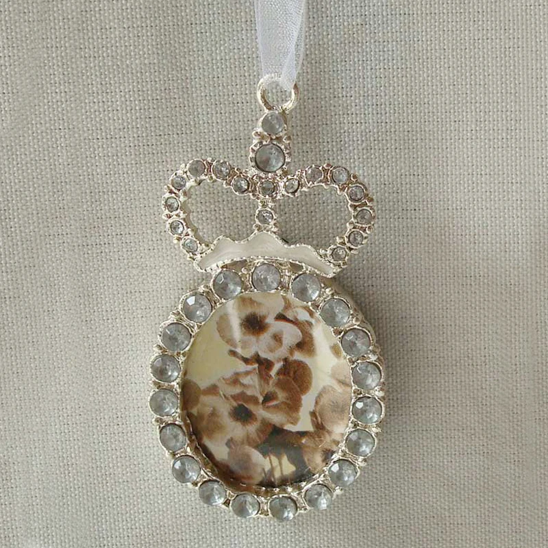 Christmas Crown Frame Ornament For Indoor Tree Decor Hanging Pendant Gold Red Silver Clear Jeweled Handmade Zinc Alloy Xmas Item