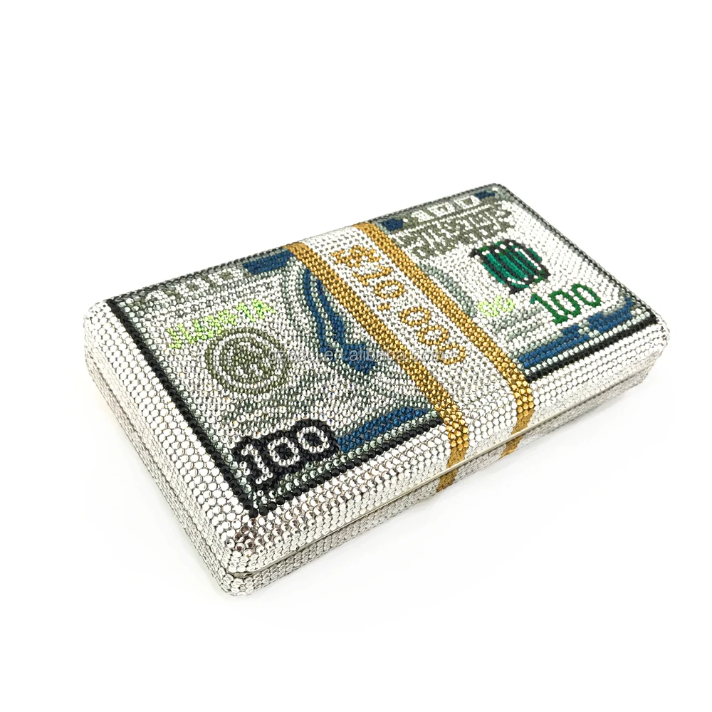 
High End NO MOQ custom dollars womens crystal clutch money bag OC4096 