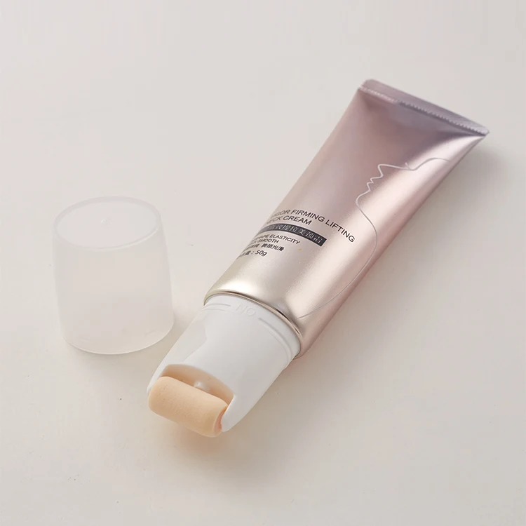 Custom neck massage roller tube package beauty neck cream cosmetic tube with sponge roller applicator