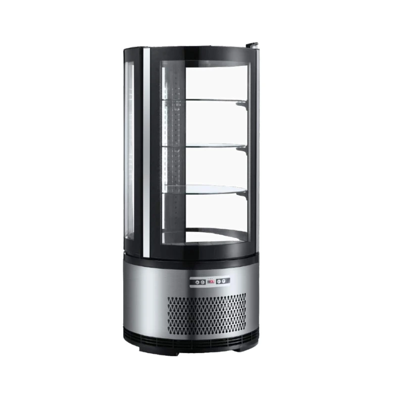 105L Automatic defrost Digital Cylinder Cake Showcase Dessert Counter Top Fridge Four Sides Glass Door Display Cooler