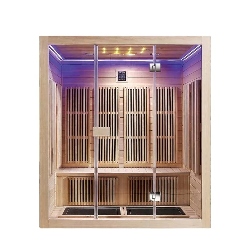 Solid Wood Infrared Sauna Room 2-4 People Capacity 220v Voltage with Far Infrared & Hemlock Functions & Features