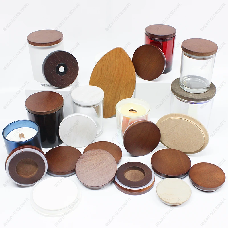 Wooden Bamboo MDF Lid Glass Candle Jar Custom Size Wood Cover Wood Lid with Silicon Ring For Jars and Containers