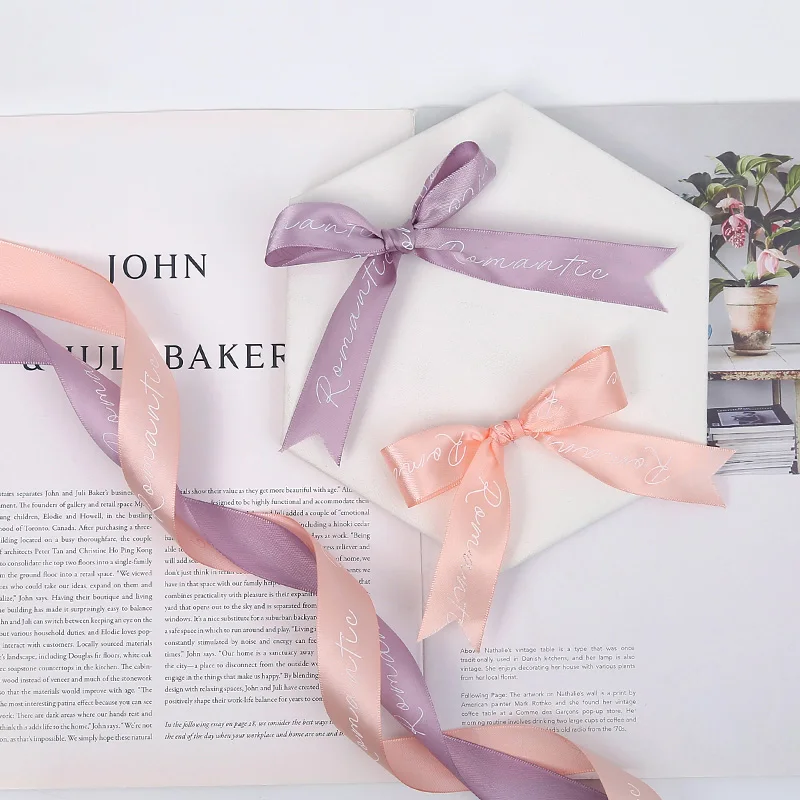 Custom Logo Colorful Ribbon Roll Grosgrain Print Polyester Gift Silk Satin Ribbon