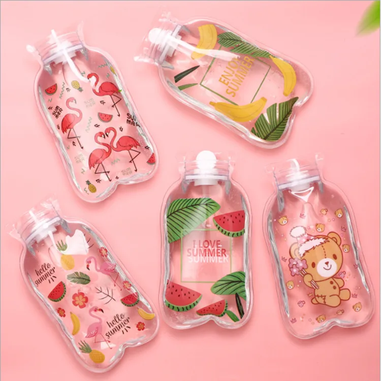 Customized Transparent PVC Hot Water Bag Cute Cartoon Hot Water Bottle Hand Warmer Filled Mini Explosion-proof Portable Style