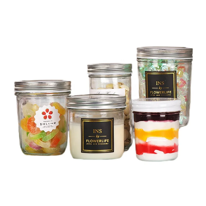 Factory Packing Empty 4oz 7oz 8oz 9oz 10oz 11oz 12oz 14oz 16oz  22oz 25oz Wide Mouth Glass Mason Jars with Lids
